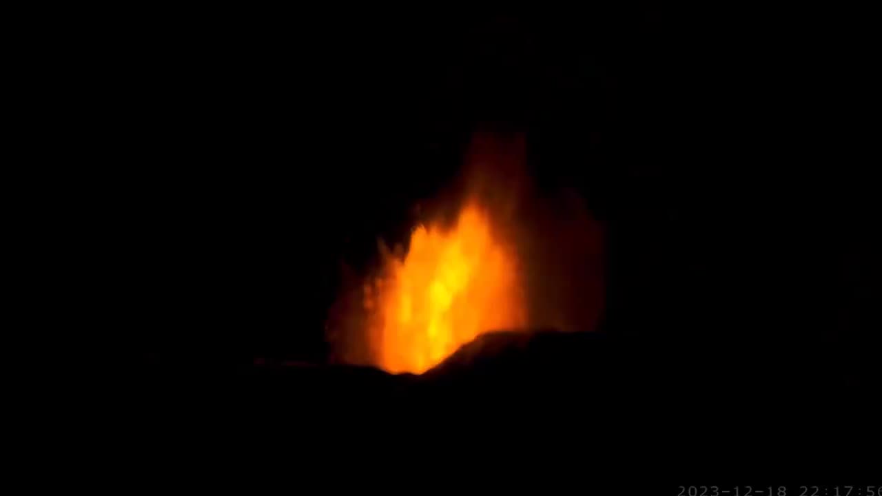 Moment when the volcano erupts near Grindavík, Iceland
