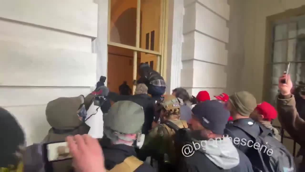 Protesters Breaking Window, Entering Capitol Building