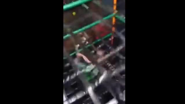 Kid falls through net