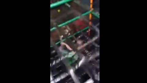 Kid falls through net