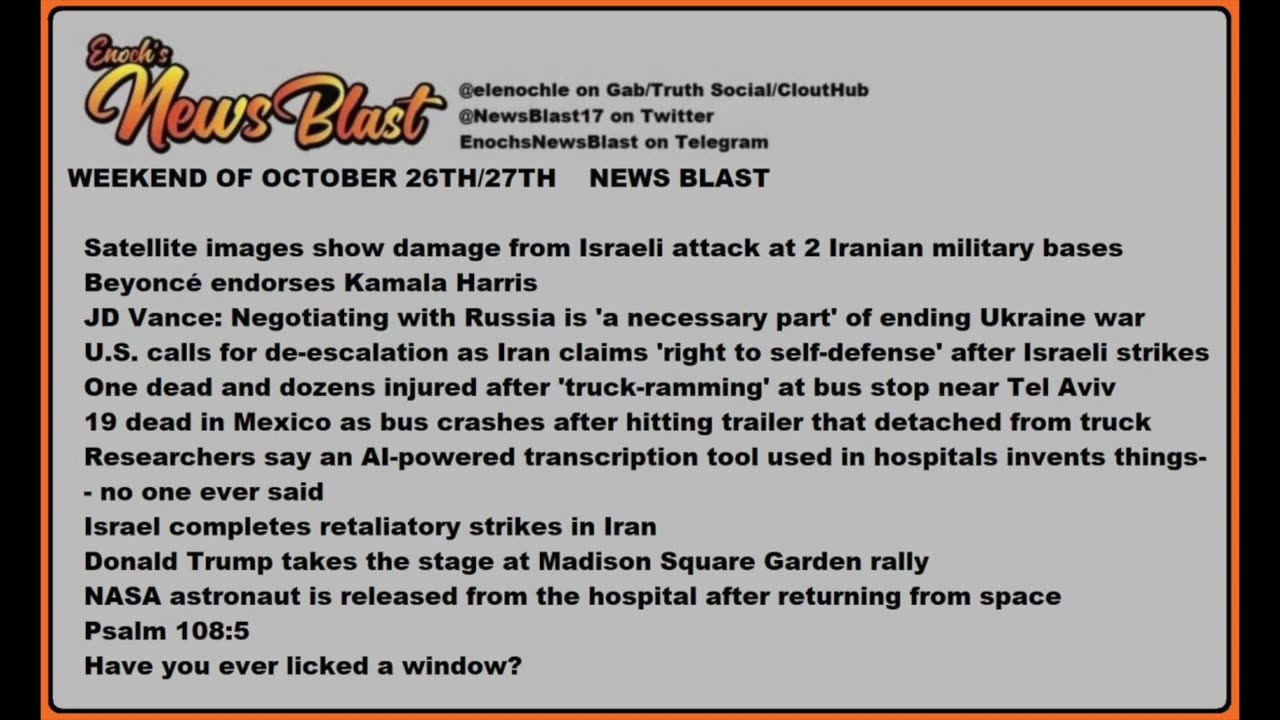 Weekend, October 26/27, 2024 News Blast