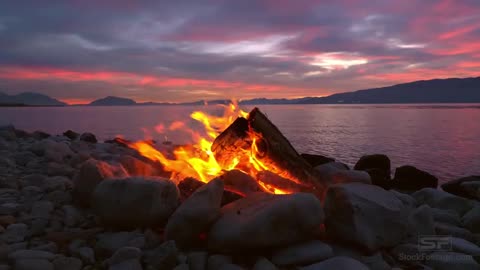 Relaxing Campfire by Lake at Sunset in 4k Ultra HD, Stress Relief, Meditation & Peaceful Deep Sleep