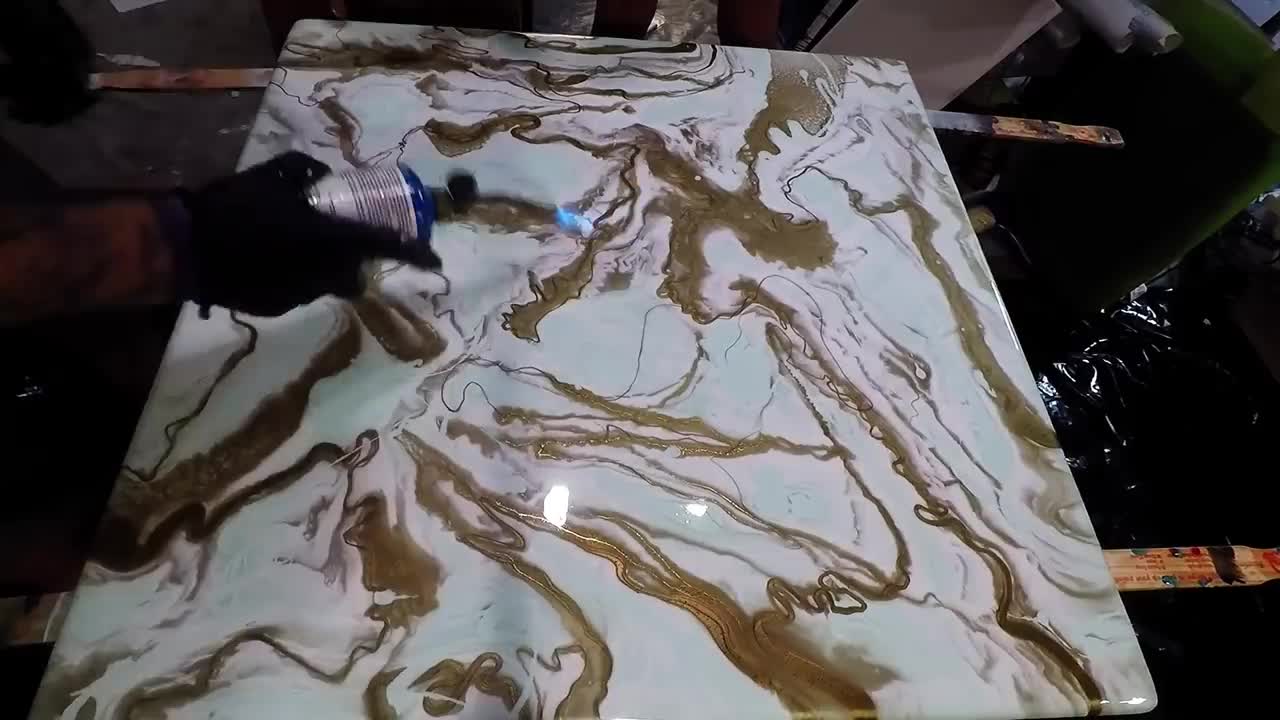 Sea Foam and Gold Resin Table Top 2021