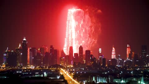 Fireworks Skyline Buildings Uae Dubai