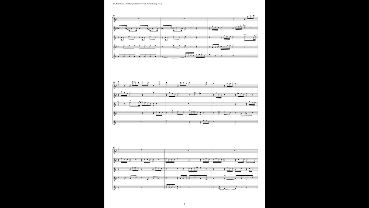 J.S. Bach - Well-Tempered Clavier: Part 2 - Prelude 23 (Saxophone Quintet)