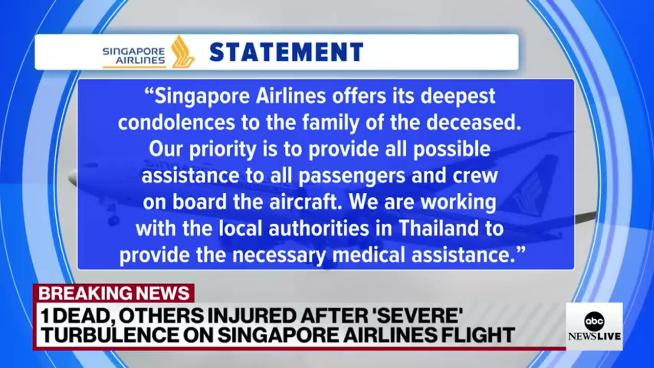 1 dead, several injured after severe turbulence on Singapore Airlines flight ABC News