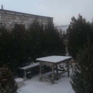 The yard is covered with snow