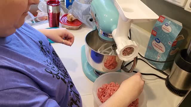 How we grind pork with a kitchenaid Artisan mixer with grinder attachment.