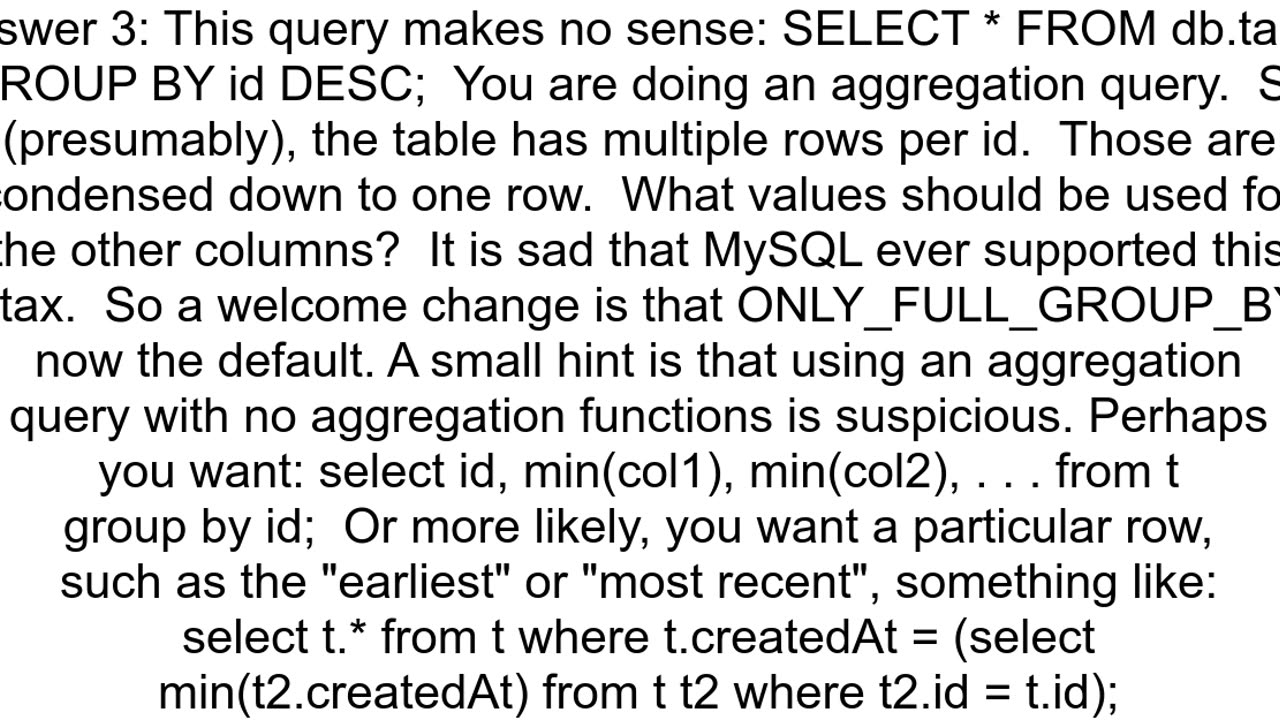 quotgroup by descquot syntax error on mysql 80 which is fine on 57