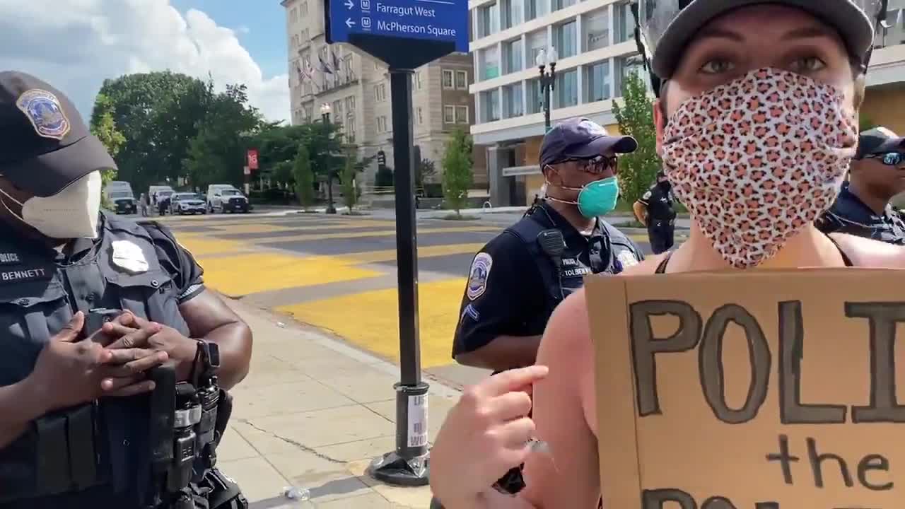 White BLM Supporter Harassing Black Cops - White Savior Complex On Full Display