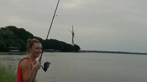 Hooking the big one! Just kidding