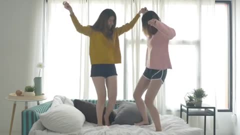 Girls Friends Dancing To Streaming