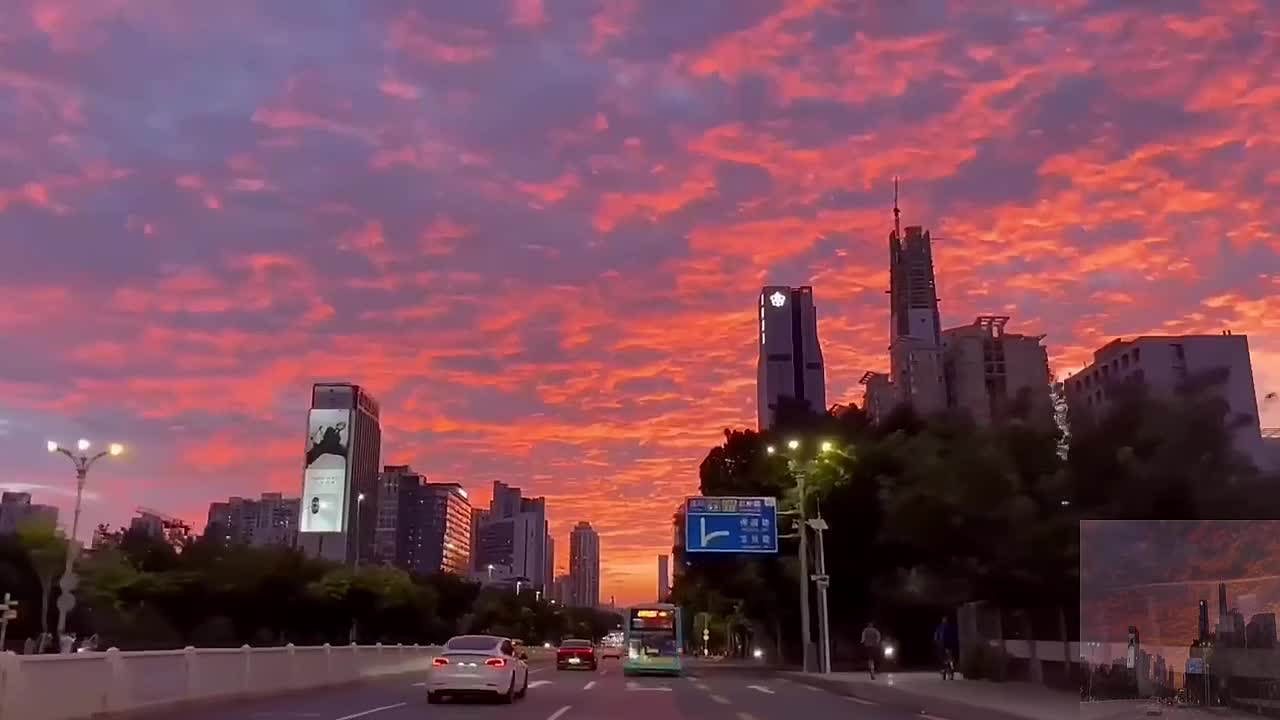 A city at sunset