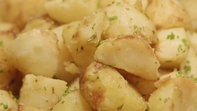 Garnishing Potatoes in Slow Motion