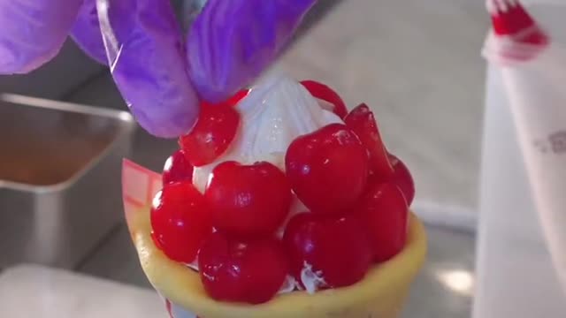 Delicious cherry ice cream, sweet