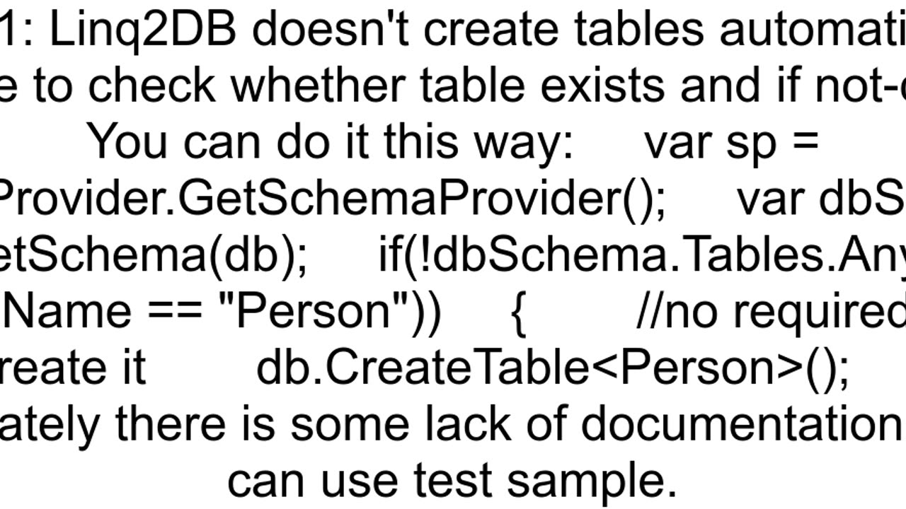 Create table with Linq to Sqlite linq2db