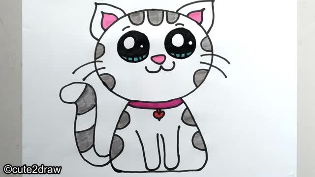 How To Draw A Cute Cat | How To Draw And Color A Cute Cat