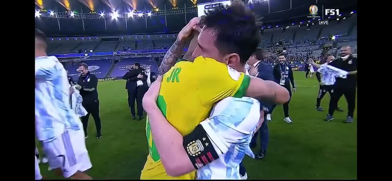 Messi and Neymar Hug after Copa America Final match Ends