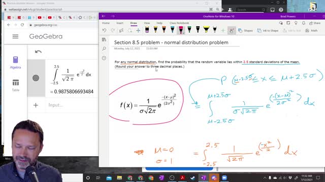 Calculus 2 - Section 8-5 - Standard Normal Distribution example