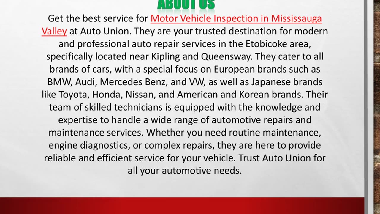 Motor Vehicle Inspection in Mississauga Valley