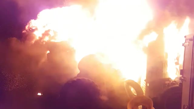 Firefighter films raging farm fire