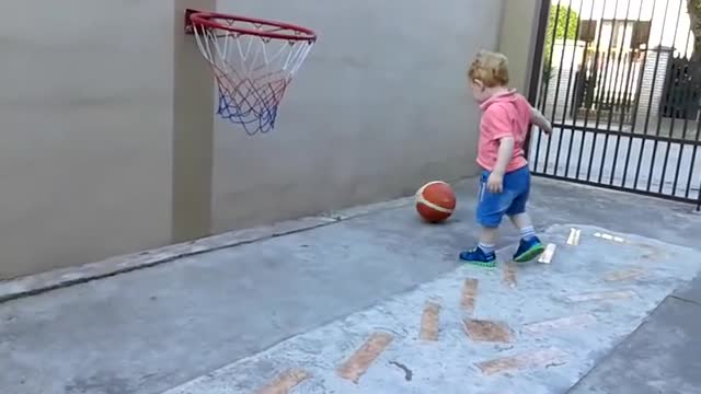 Amazing Baby Basketball Video 22 month old playing basketball.mp4