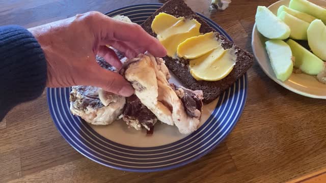 Raw Aged Lamb Parts 7 Year Raw Cheese Rye With Raw Butter 4 Egg Yolks Green Apple With Manuka