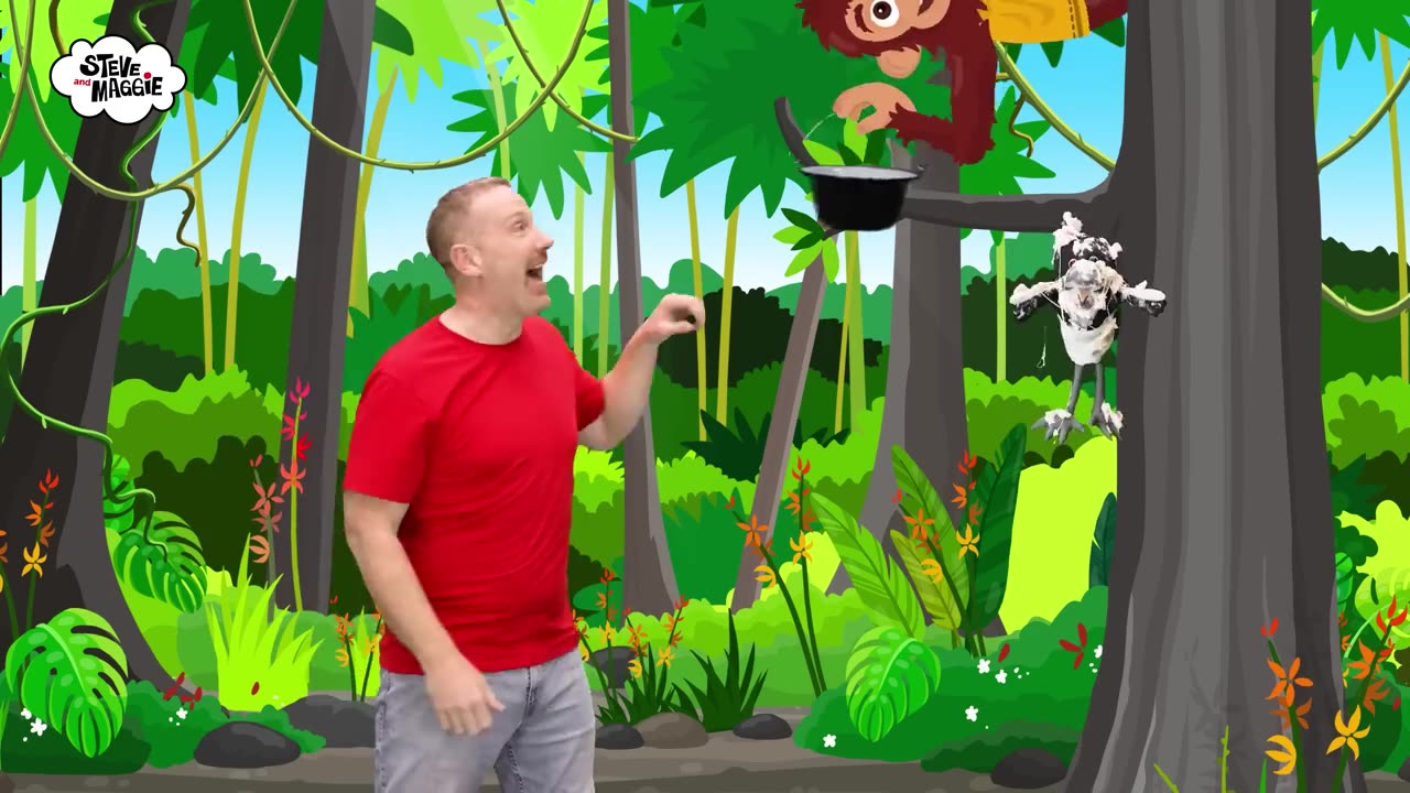 Steve and Maggie Down in the Jungle Story for Kids - Monkey Family Song - Wow English TV