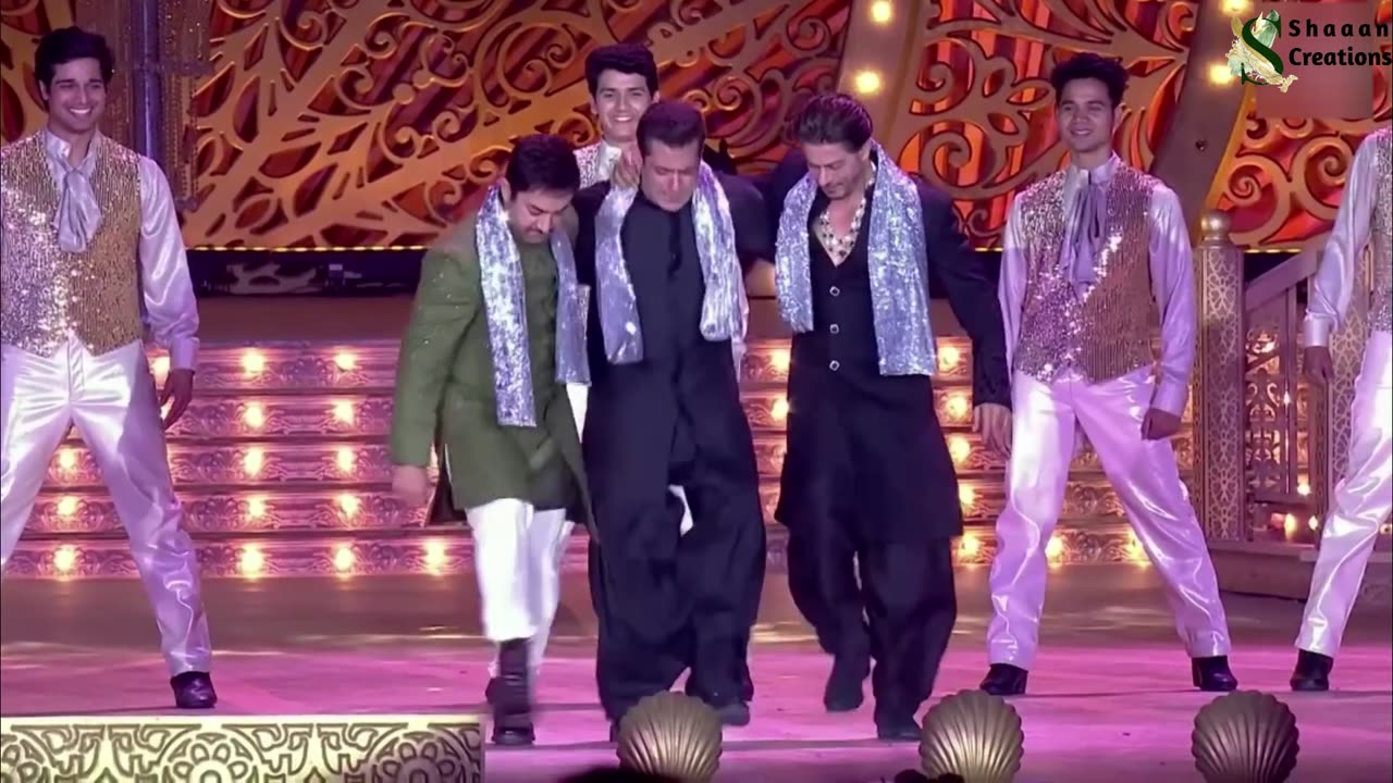 salman khan, shahrukh khan, amir khan performing together.