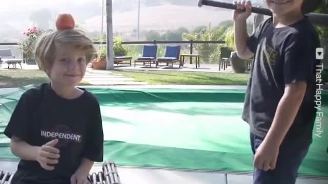 Little boy hits brother with baseball bat