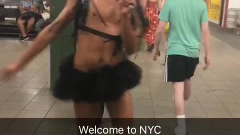 Welcome to nyc man in black tutu dancing