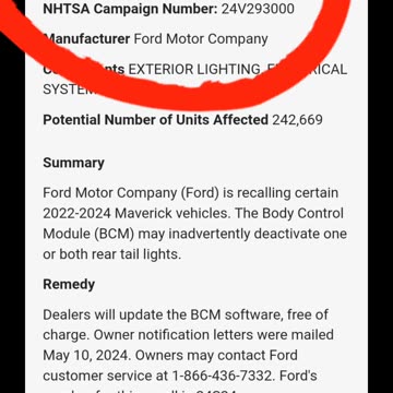 Ford maverick RECALL ALERT ⚠️