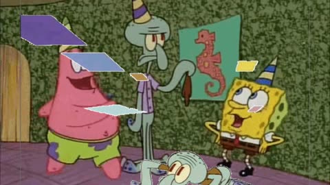 Squidward Is Playing With Tiles While Spongebob And Patrick Celebrate Squidward’s Birthday 🥳