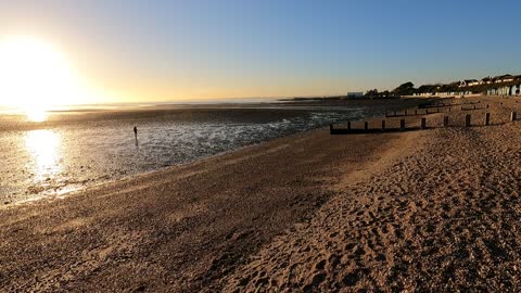 Panoramic shot at a beach. at sunset