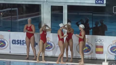 Spanish female hot sexy waterpolo team warming