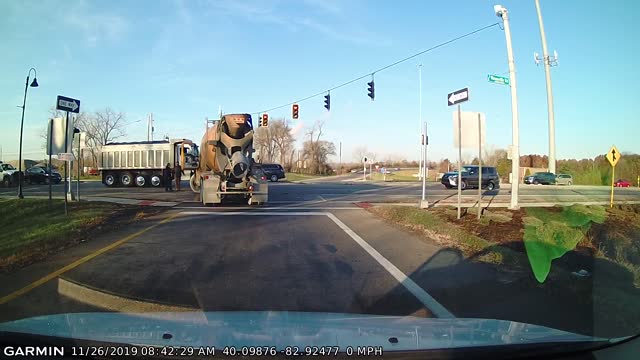 Cement Truck Slams Red Light Runner