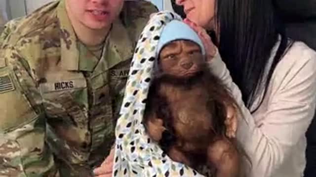 When he sees the baby...