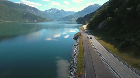 aerial footage beautiful nature norway flying over the lakes and fjordsview from the birds eye view