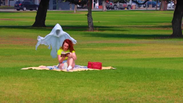 White Gost playing with girl.