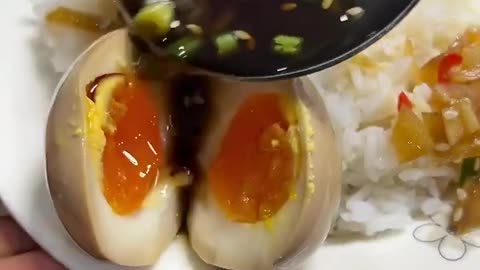 Korean pickled eggs served with white rice