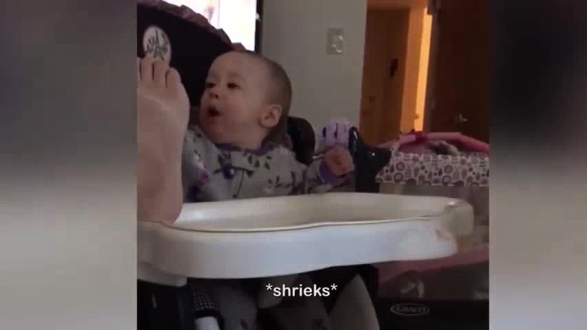 Baby scared with foot