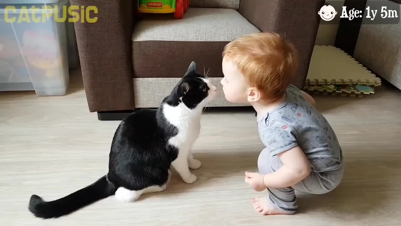 Cat loves children