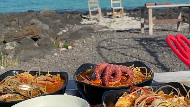 It's an octopus in the sea of Jeju Island.