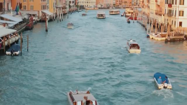 Motor Boats with Tourists at Venice City