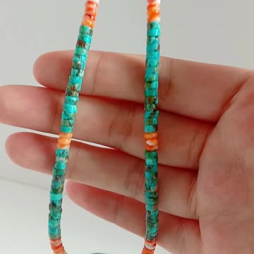 Natural turquoise with Orange spiny oyster necklace for making Jewelry Holiday Gift 20231017-06-08