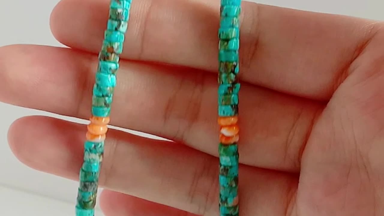 Natural turquoise with Orange spiny oyster necklace for making Jewelry Holiday Gift 20231017-06-08