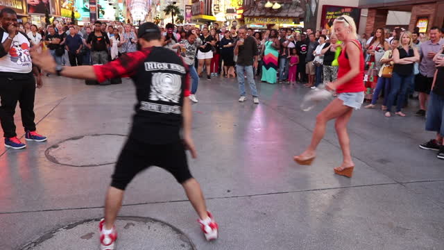 People having fun at the Fremont street downtown Las Vegas.