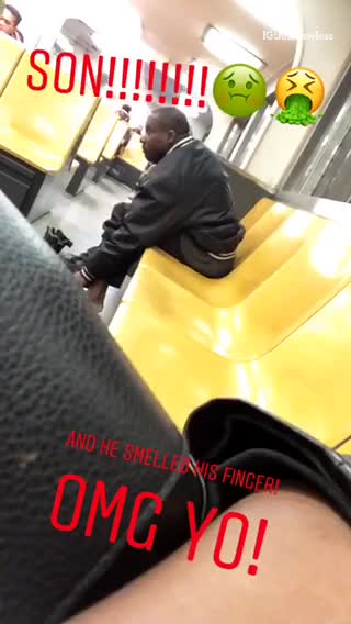 Guy on subway sticks fingers between toes and smells them