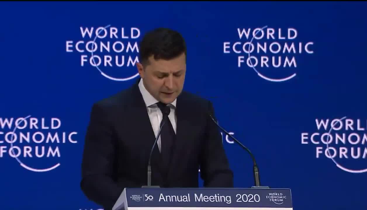 Ukraine President Volodymyr Zelensky speaking at WEF 2020