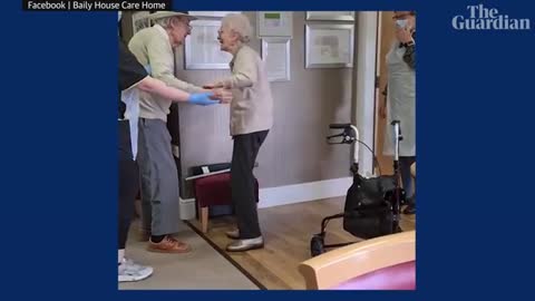 Husband and wife emotional reunion in care home after months apart